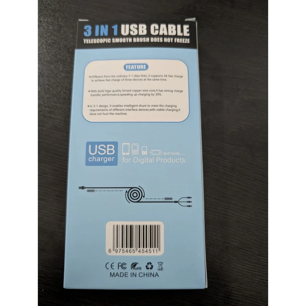 3 in‎ 1 Charging Cable Retractable Multi Type C/Fast Micro USB Charger Cord